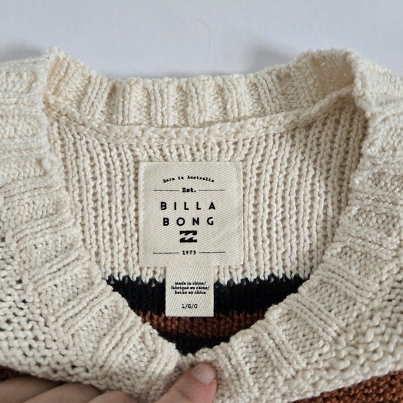 Billabong seeing double retro colors striped crew neck sweater sz Large - Picture 3 of 7